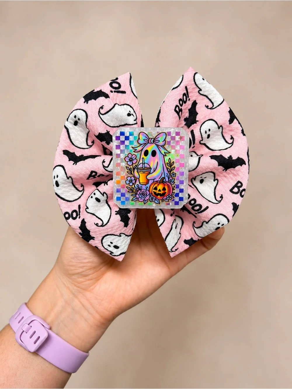 Kids Pink Ghost Halloween Bow Hair Clip